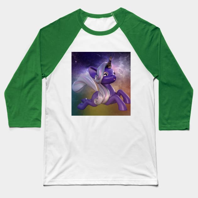 Pretty Purple Unicorn Pony Baseball T-Shirt by Miss Santa's Store